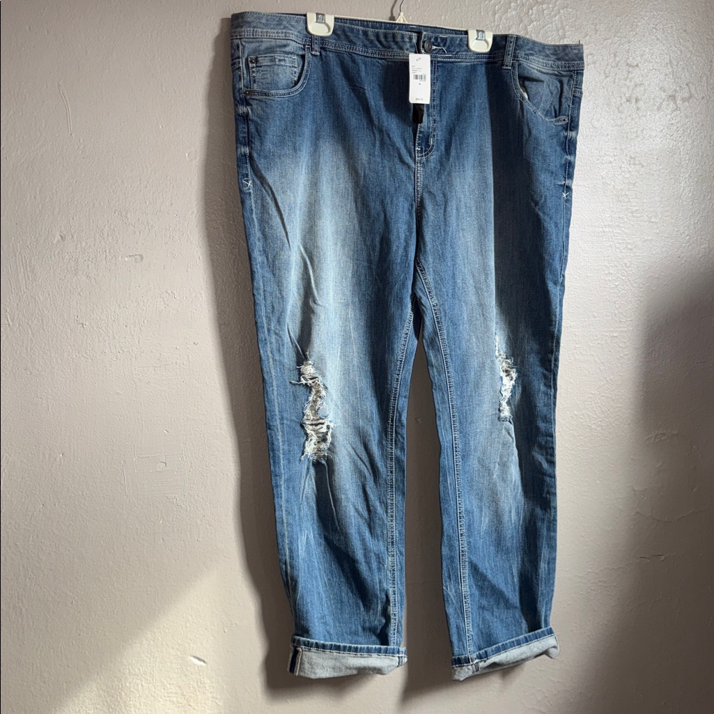 Lane Bryant Light Blue Distressed Straight-Leg Jeans